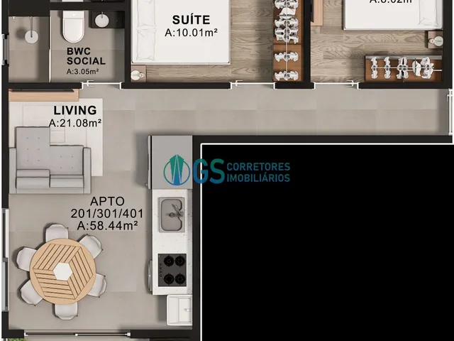 Imagem 2: Apartamento de 2 dormitórios sendo 1 suíte na Praia da Pinheira/SC