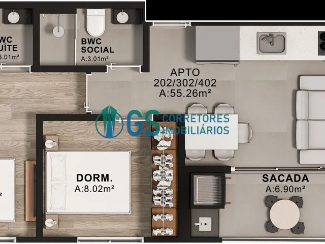 Imagem 5: Apartamento de 2 dormitórios sendo 1 suíte na Praia da Pinheira/SC