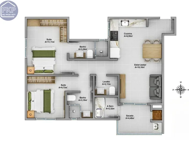 Imagem 13: Apartamento 2 suítes!. Piscina, Churrasqueira, Ar-condicionadoeÁrea...
