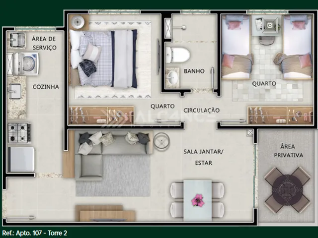 Imagem 13: Apto - 2 Quartos - 46,32 m² - Ponta de Campina, Cabedelo/PB