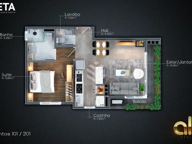 Imagem 7: Apartamento de 1 Suíte + Lavabo no Bairro Carniel