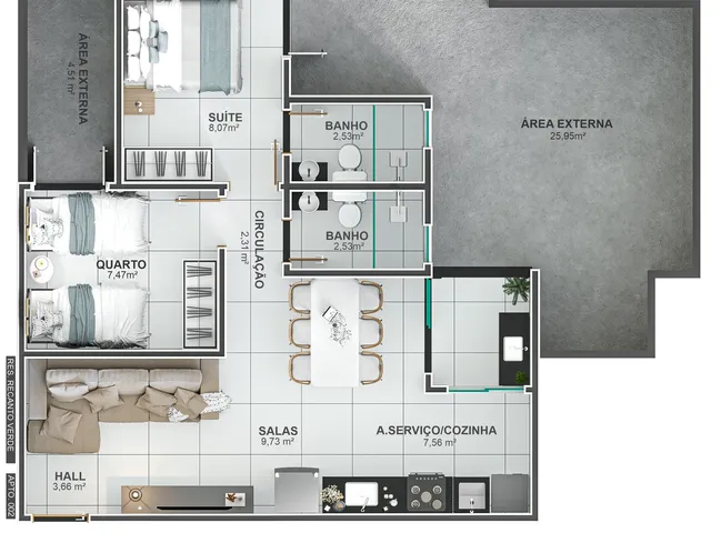 Imagem 3: Apartamento com 2 quartos, suíte, sacada gourmet, elevador e área de lazer completa no