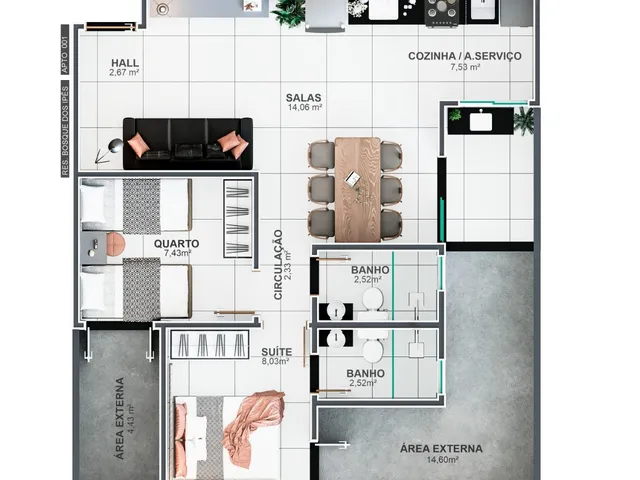 Imagem 5: Apartamento à venda em Uberlândia-MG, Jardim Botânico: 2 quartos, 1 suíte, 2 salas, 2