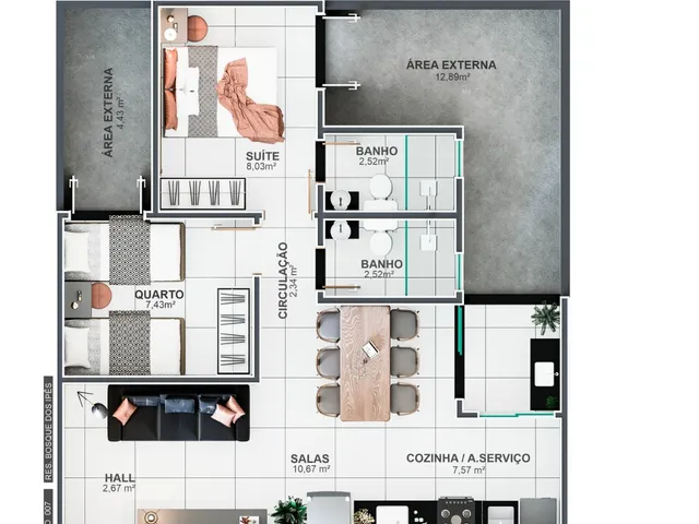 Imagem 7: Apartamento à venda em Uberlândia-MG, Jardim Botânico: 2 quartos, 1 suíte, 2 salas, 2