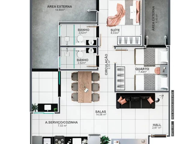 Imagem 4: Apartamento à venda em Uberlândia-MG, Jardim Botânico: 2 quartos, 1 suíte, 2 salas, 2