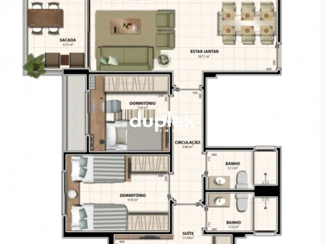 Imagem 4: Apartamento 3 Dormitórios Sendo 1 Suíte, Semimobiliado, Sacada Gourmet e 2 Vagas no