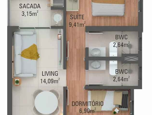 Imagem 14: Apartamento Padrão no Ecoville, 2 Quartos (1 suíte), Vaga de garagem, varanda, gás