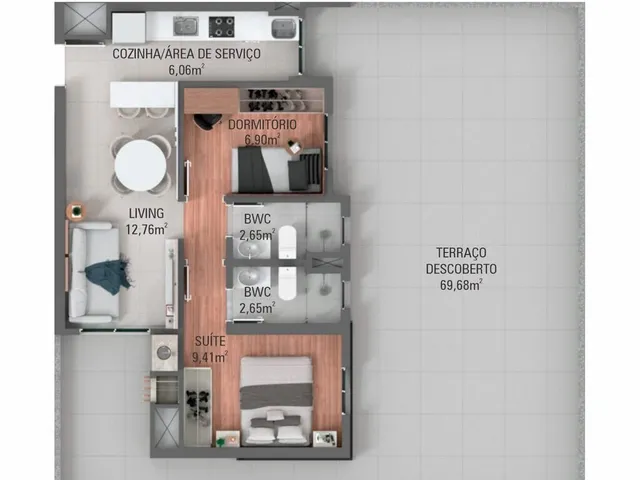 Imagem 13: Apartamento Padrão no Ecoville, 2 Quartos (1 suíte), Vaga de garagem, varanda, gás