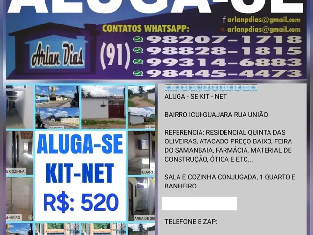 Imagem: Aluga-Se Kit-Net Icuí-Guajará Rua União
