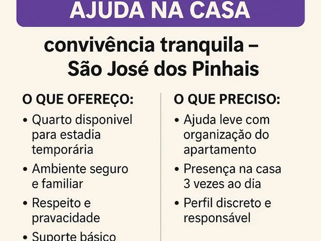 Imagem: Quarto Disponível Ajuda na Casa / Convivência