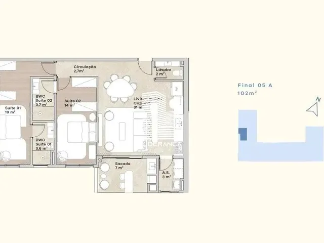 Imagem: Apartamento, Praia Brava, 02 Suítes, 01