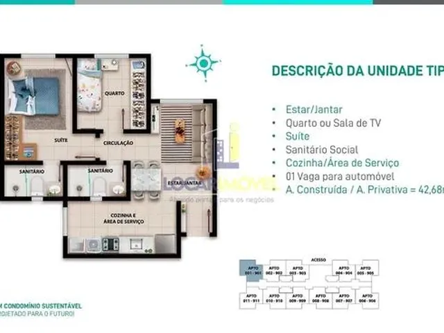 Imagem 3: Apartamento 5º Andar de 2 Quartos 1 Suíte, com Elevadores em Condomínio com Lazer