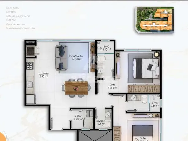 Imagem 8: Apartamento À Venda com 2 Quartos 2 Suítes, 68,62M² em Ingleses do Rio Vermelho