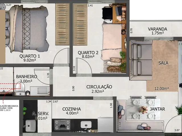 Imagem 15: Apartamento com Dois Quartos e Varanda