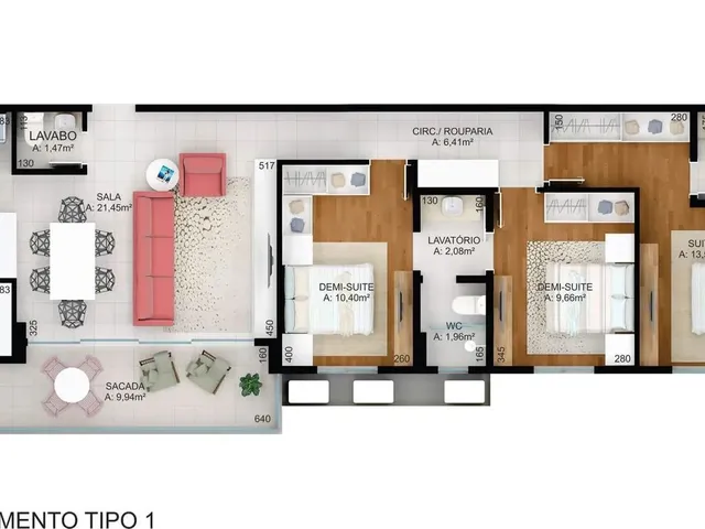 Imagem: O apartamento possui 3 Dormitórios, 3 Banheiros, 2 Vagas