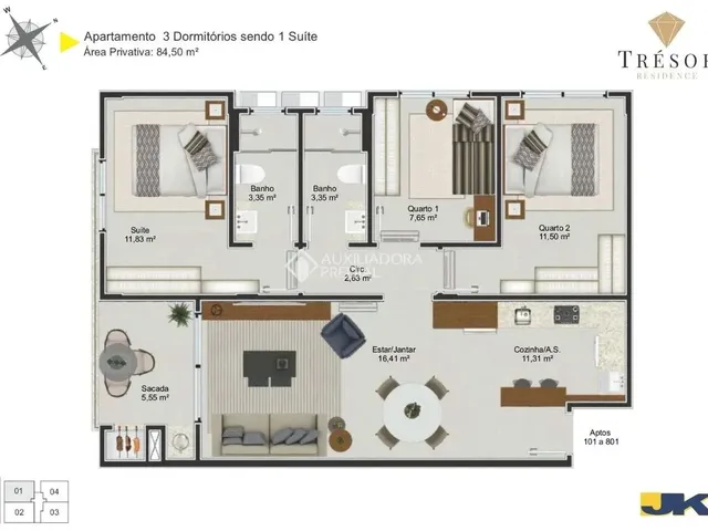 Imagem 11: Apartamento na Planta 3 Quartos com Suíte