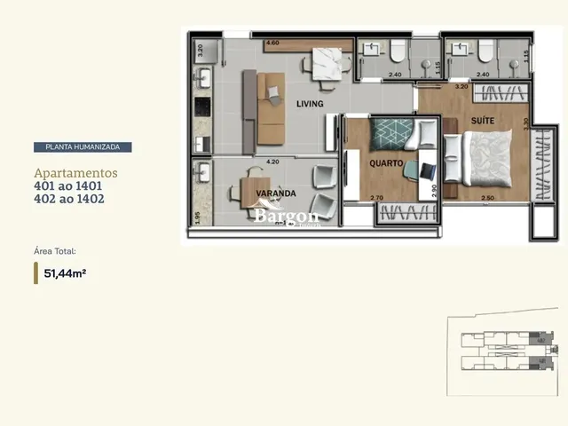 Imagem 4: Apartamento com 2 Quartos Sendo 1 Suíte a Venda no Bairro Granbery em Juiz de Fora