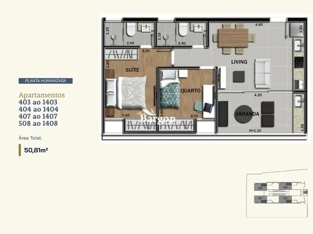 Imagem 5: Apartamento com 2 Quartos Sendo 1 Suíte a Venda no Bairro Granbery em Juiz de Fora