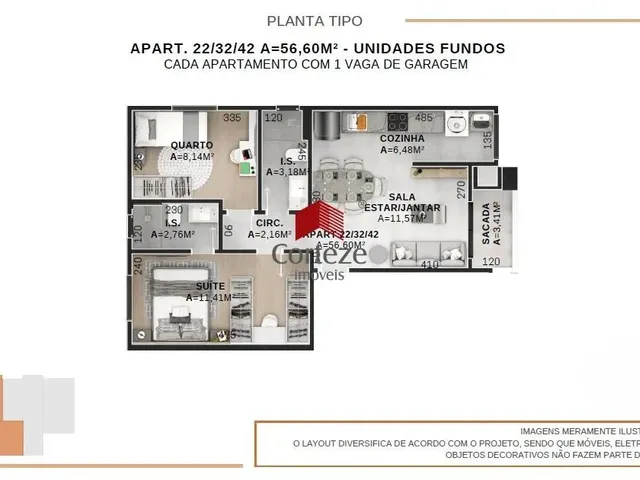 Imagem 9: Apartamento com 56,6M² 2 Quartos, À Venda, no Bairro Afonso Pena em São José Dos