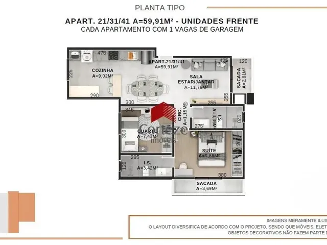 Imagem 10: Apartamento com 56,6M² 2 Quartos, À Venda, no Bairro Afonso Pena em São José Dos