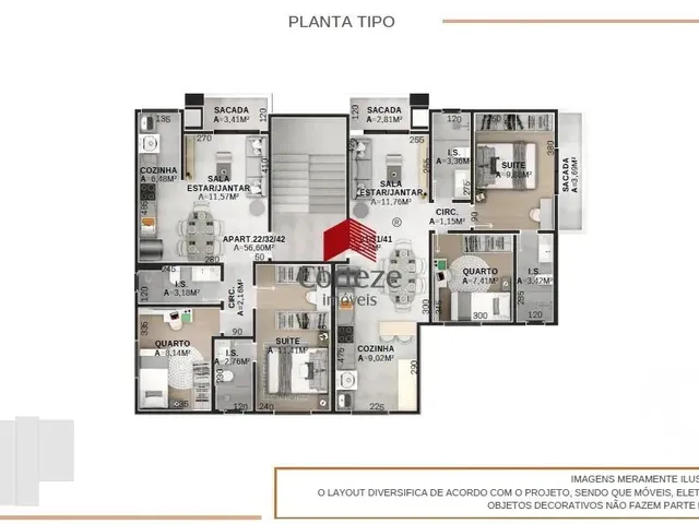 Imagem 3: Apartamento com 56,6M² 2 Quartos, À Venda, no Bairro Afonso Pena em São José Dos