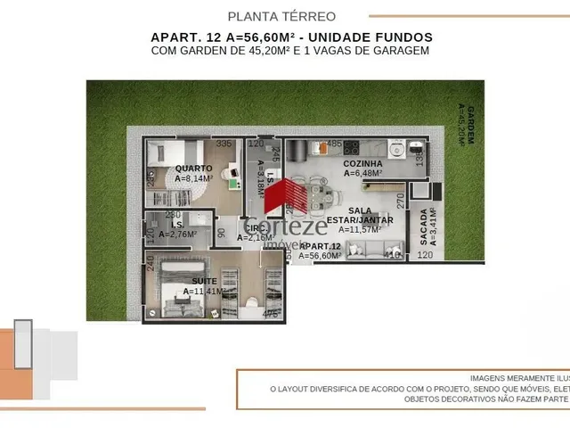 Imagem 5: Apartamento com 56,6M² 2 Quartos, À Venda, no Bairro Afonso Pena em São José Dos