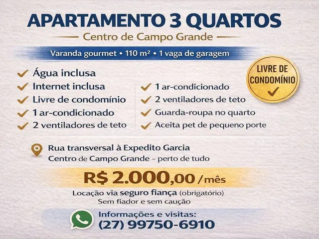 Imagem 11: Apartamento no Centro de Campo Grande, 3 Quartos, Sem Condomínio, com Garagem