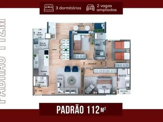Imagem: O apartamento possui 3 Dormitórios, 3 Suítes, 3