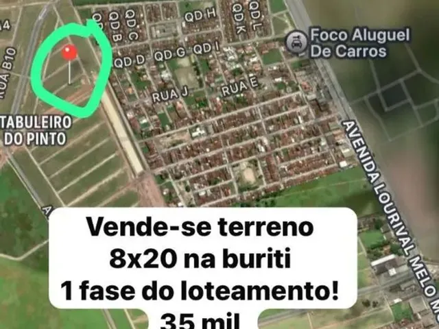 Imagem: Vendo Terreno 8X20 Tabuleiro do Pinto