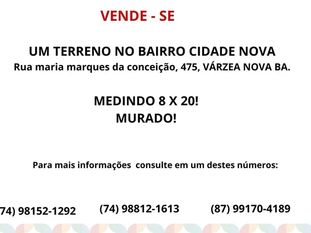 Imagem: Terreno em Várzea Nova Bahia