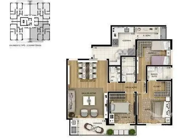 Imagem 11: Apartamento Mobiliado 90M² - 3 Dormitórios Sendo 2 Suítes - Edifício Estilo Alavanca