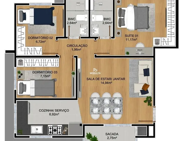 Imagem 14: Apartamento com 3 Dormitórios Sendo 1 Suíte À Venda - Bom Jesus - São José Dos
