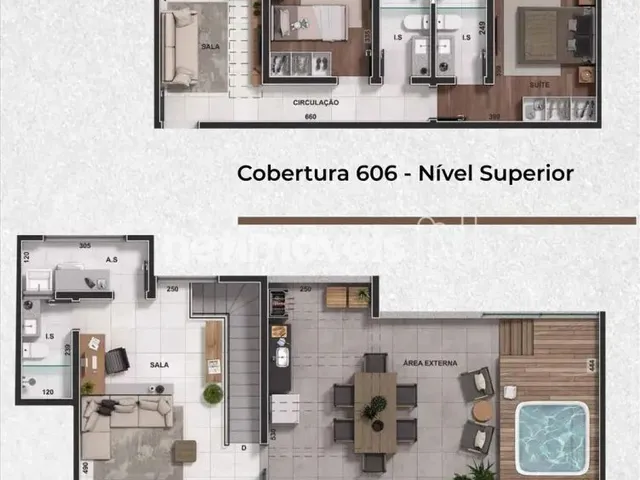 Imagem: O apartamento na cobertura possui 2 Dormitórios, 2