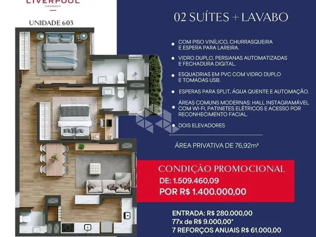 Imagem: Apartamento com 2 Suítes, 76,97M², em