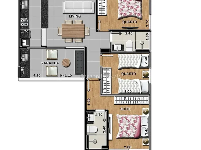 Imagem 3: Apartamento 3 Quartos Sendo Uma Suíte a Venda no Bairro Granbery em Juiz de Fora