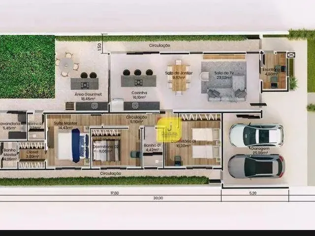 Imagem 3: Casa Linear com 3 Quartos (Suíte) e Varanda Gourmet no Condomínio Via do Sol, no São