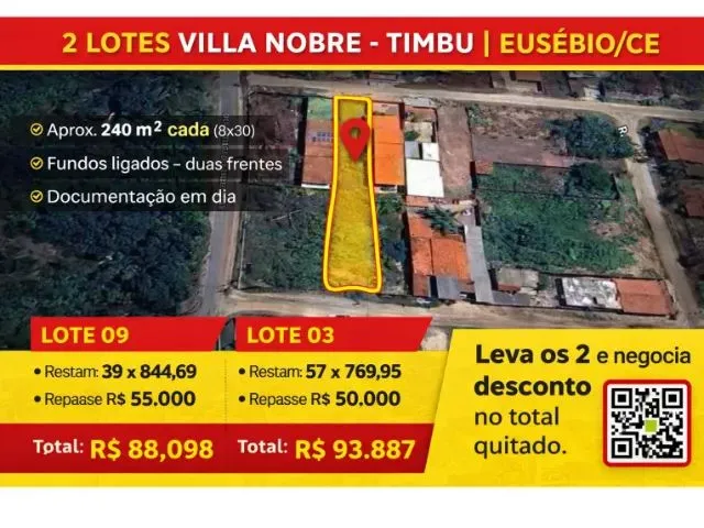 Imagem 3: 2 Lotes Villa Nobre Eusébio | Fundos Ligados | Nascente/Poente