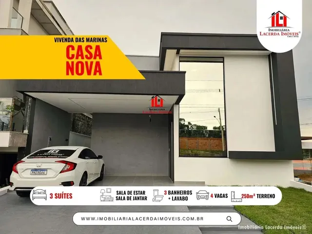 Imagem 5: Casa Térrea no Vivenda das Marinas com 3 Suítes/Imovel Novo/ Sala com Pé-Direito Alto