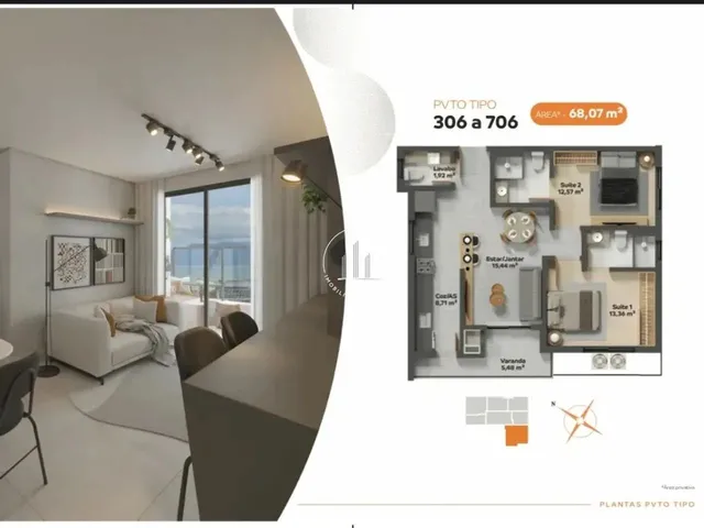 Imagem: Apartamento 2 Quartos com 2 Suítes e 68M²