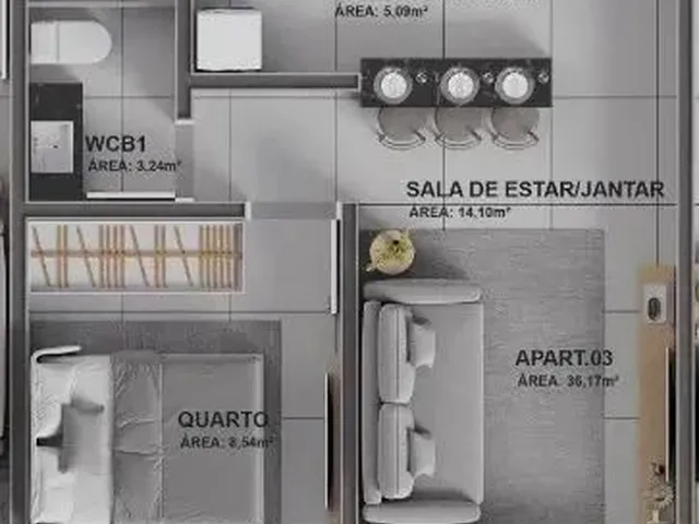 Imagem 14: Apartamento Intermares, 23M²-1Quarto,1Wc Social, Cozinha, 01 Vaga Demarcada