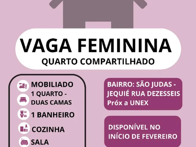 Imagem: Vaga Feminina em Quarto Compartilhado