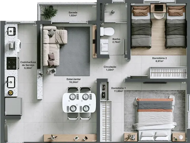 Imagem 11: Apartamento no Residencial Recanto do Lago - 2 Quartos - Vila Floresta II - Criciúma