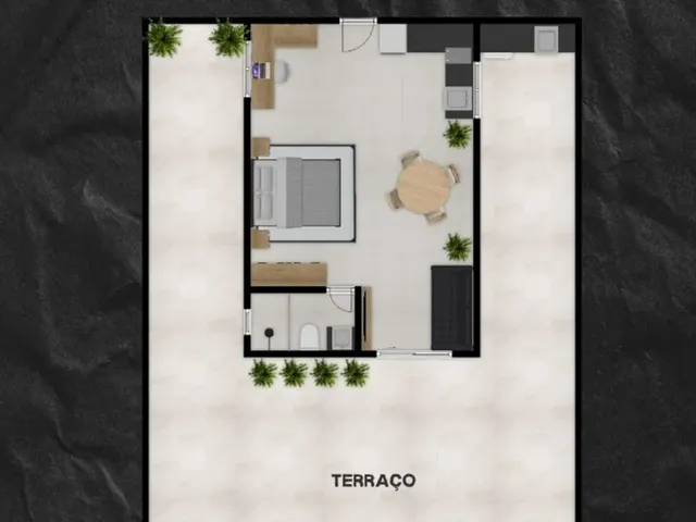 Imagem: O apartamento na cobertura possui 1 Dormitório, 1