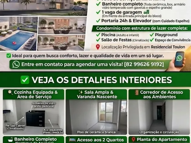Imagem: O apartamento possui 2 Dormitórios, 1 Banheiro, 1 Vaga na