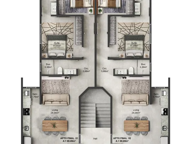 Imagem 5: Apartamento de dois dormitórios, sendo uma suíte, sacada com churrasqueira e uma vaga