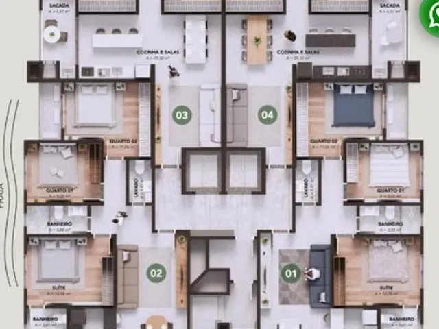 Imagem 3: Apartamento com 3 dormitórios sendo 1 suíte e 2 vagas de garagem no Centro de