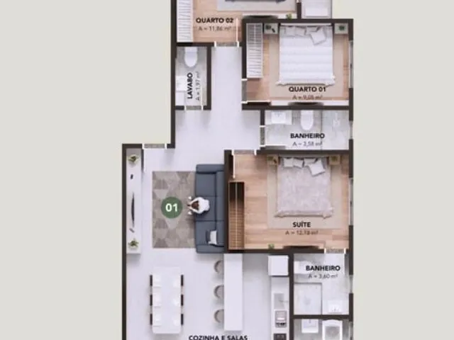 Imagem 2: Apartamento com 3 dormitórios sendo 1 suíte e 2 vagas de garagem no Centro de