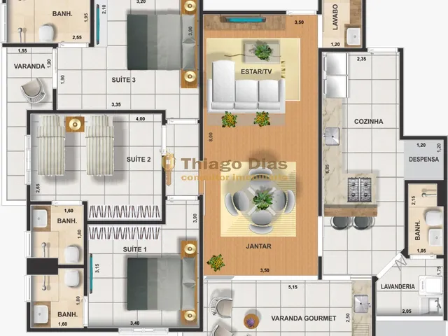 Imagem 3: Apartamento moderno e amplo à venda com 3 suítes, 3 elevadores em fase final de