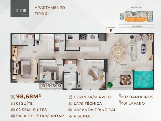 Imagem 2: Apartamentos Studios à Venda em Ponta D'areia - Studio 7 Peninsula - 2 quartos