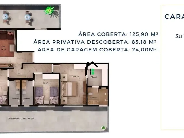 Imagem: O apartamento possui 3 Dormitórios, 3 Suítes, 4